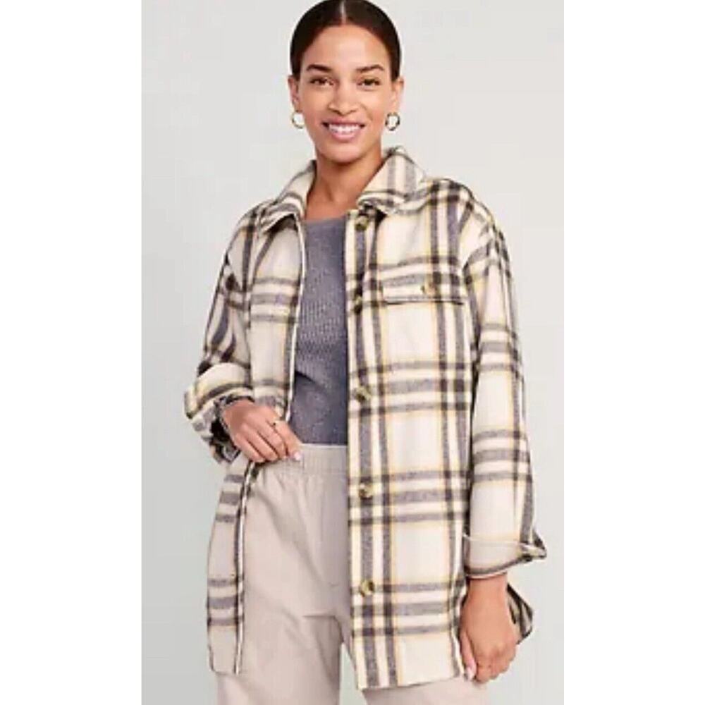 Old Navy Shacket Size Petite S Flannel Plaid Long Utility Outdoor Soft Brushed​